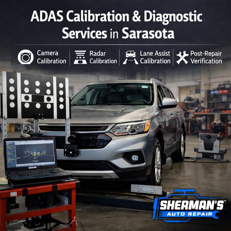 ADAS calibration and diagnostic service in Sarasota, FL using camera and radar calibration equipment