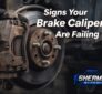 Rusty brake caliper and rotor showing signs of brake caliper failure at Sherman’s Auto Repair